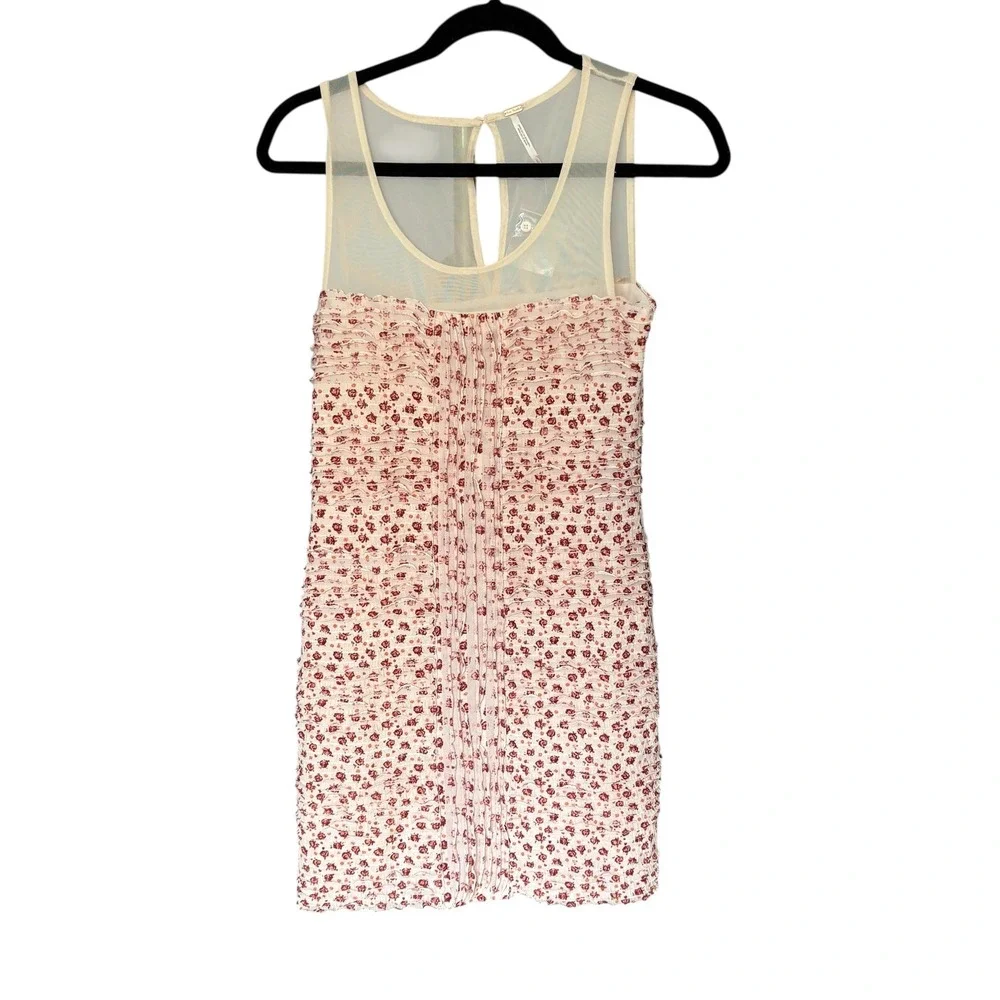 Free People NWOT Shimmy Bitsy Ditsy Floral  Mini Dress Sheer Mesh Ruffle Small‎